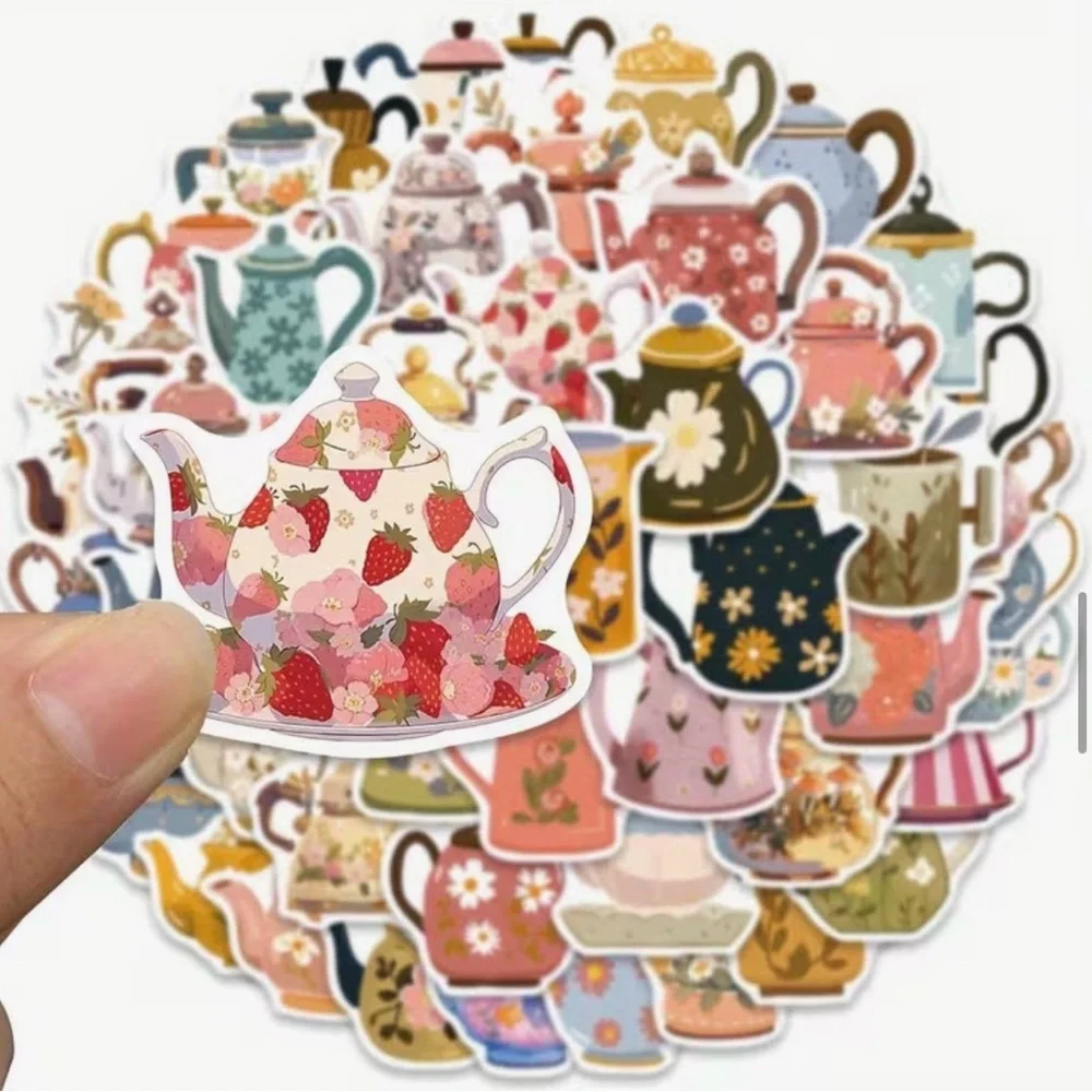 50 Teapot Stickers Coffee Pot Pitcher Flowers Floral - Picture 3 of 10